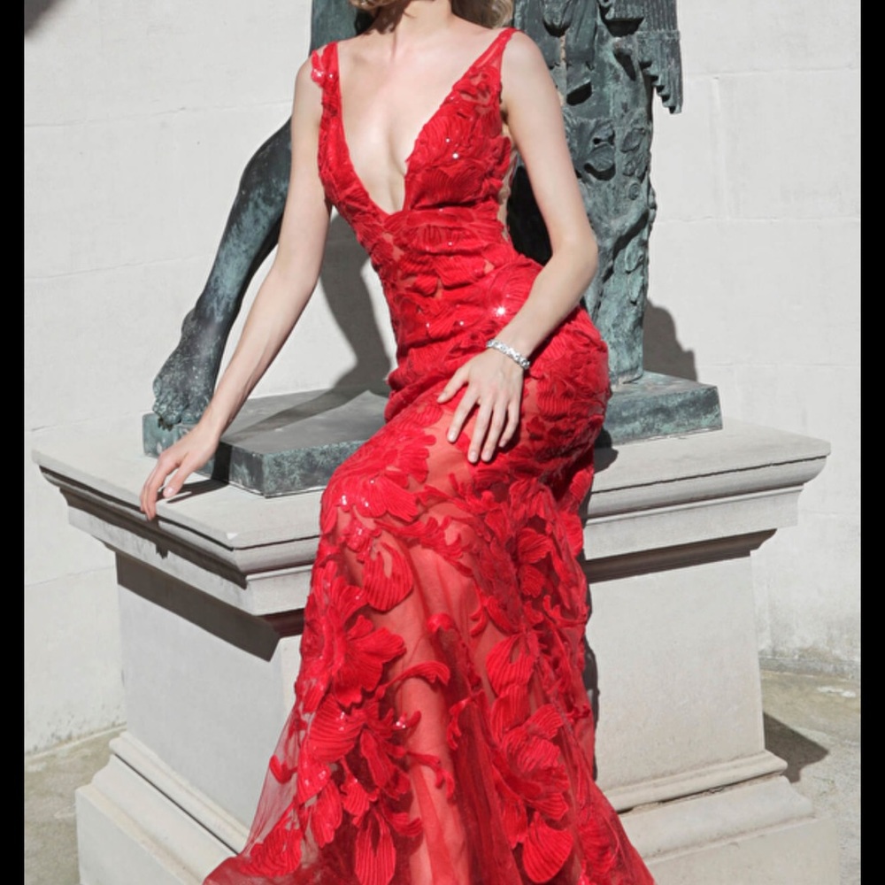 Jovani red sleeveless sequin dress/gown